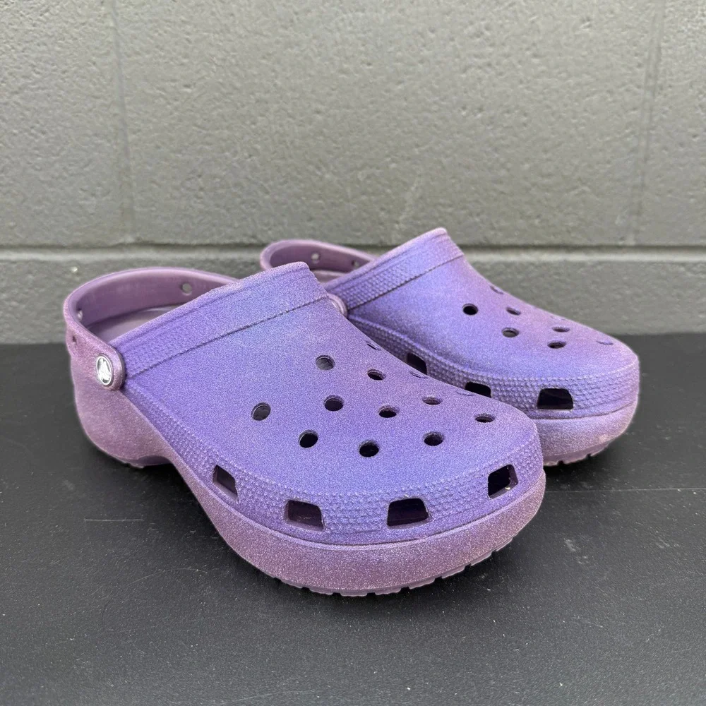 Crocs Women's Classic Platform Glitter Clog US 10 Dark Iris 207241-5AS Sandals - Picture 2 of 6